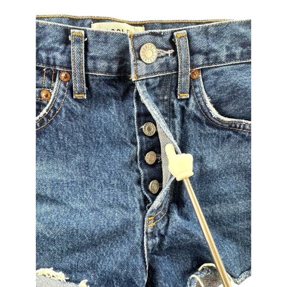 AGOLDE Parker Cut Off Denim Shorts Size 23 Medium Wash Frayed Hem Cotton Button - Picture 8 of 8